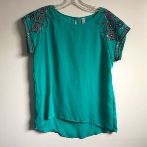 Alya Teal Embroidered Shirt